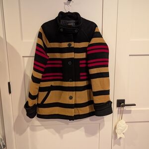 Pendeltom Striped Navy and Camel Wool Jacket with Red Accents XXL